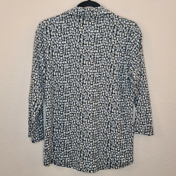 Faded Glory Top Womens Medium Brown Black Print Knit Popover Collared Casual - Picture 7 of 12